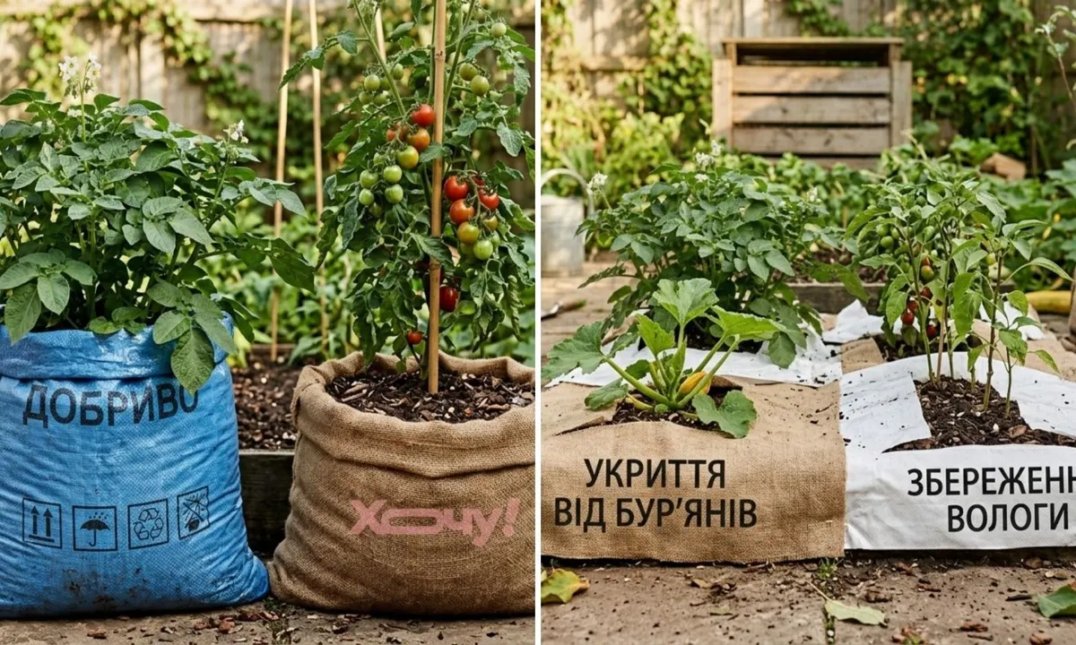 5 корисних ідей: що зробити з мішками з-під картоплі на городі